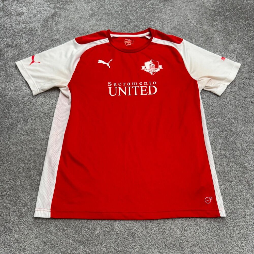 Puma Dry Cell Sacramento Untied #17 Soccer Jersey Mesn Large Red White Crew Tee